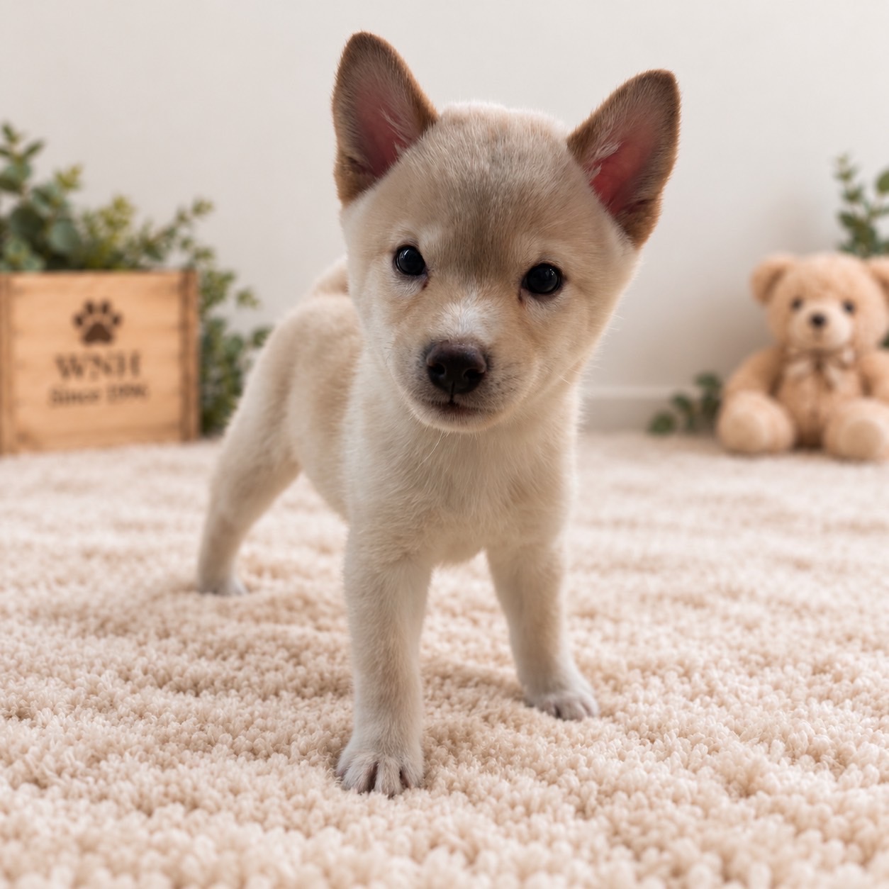 東京都の豆柴 (ワンニャンハウス赤羽店/2026年8月17日生まれ/男の子/白)の子犬の1枚目の画像